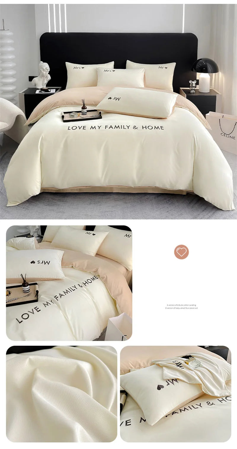 Luxury Nordic Egyptian Cotton Bedding Set King Queen Double Twin Size with Sheet Duvet Cover Pillowcase 1/2 People Bed Linen New