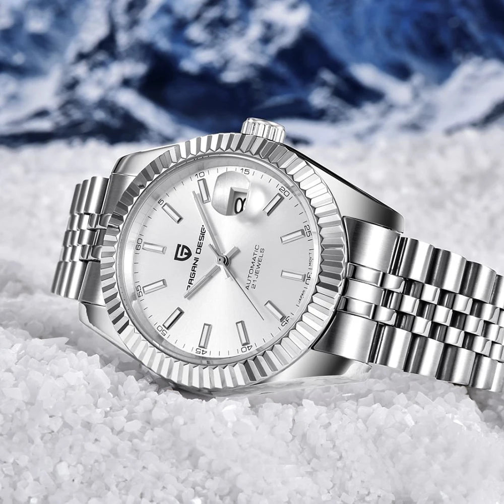 Montre homme PAGANI DESIGN Business Machinery Automatique en acier inoxydable, étanche, affichage lumineux du calendrier, coffret cadeau inclus