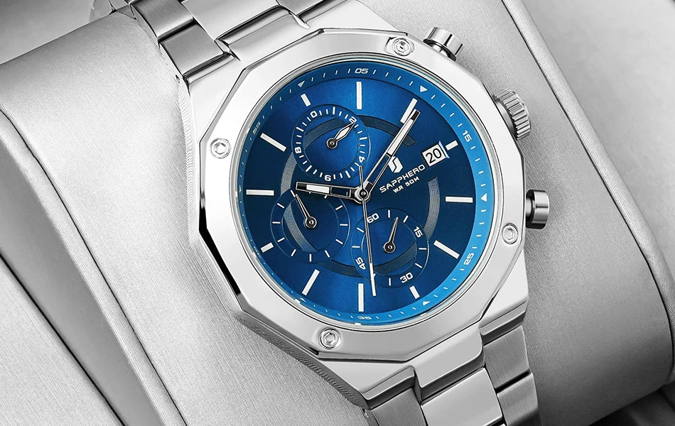 SAPPHERO Rose gold Watch Mens Watch Luxury  Stainless Steel Quartz Watch Business Waterproof Luminous Calendar Wristwatch Gift