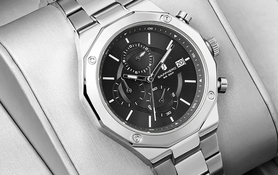 SAPPHERO Rose gold Watch Mens Watch Luxury  Stainless Steel Quartz Watch Business Waterproof Luminous Calendar Wristwatch Gift