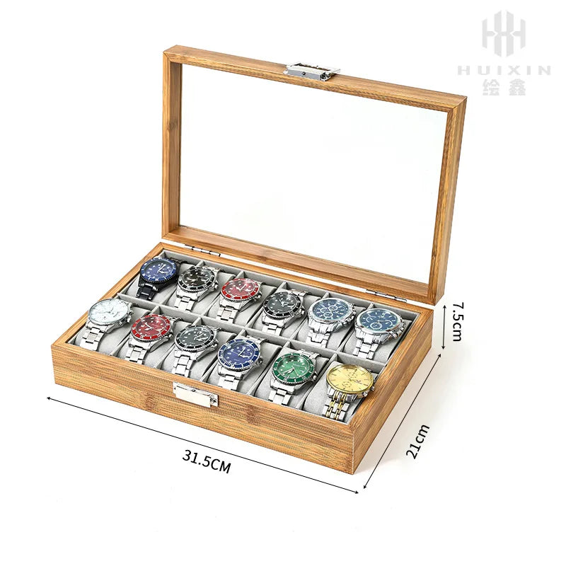 3,6,10 12 Slots Bammboo Wooden Watch Collection Box Case Wrist Watch Storage Case for Women & Men