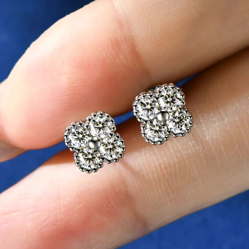 18k Gold Plated 925 Silver 3mm Moissanite Necklace Earrings Bracelet Sets 3 In 1 Clover Flower Charm Jewelry Set for Women Gift