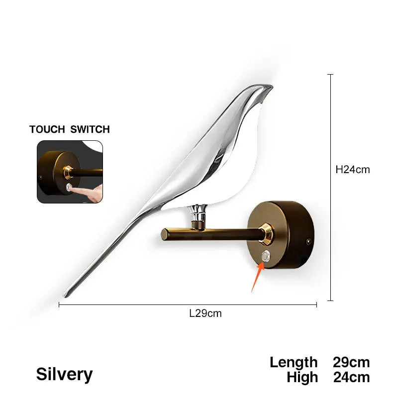 Creative Bird 360° Rotatable LED Wall Lamps Bedroom Bedside Indoor Golden Touch Switch LED Wall Lights Wall Sconce Home