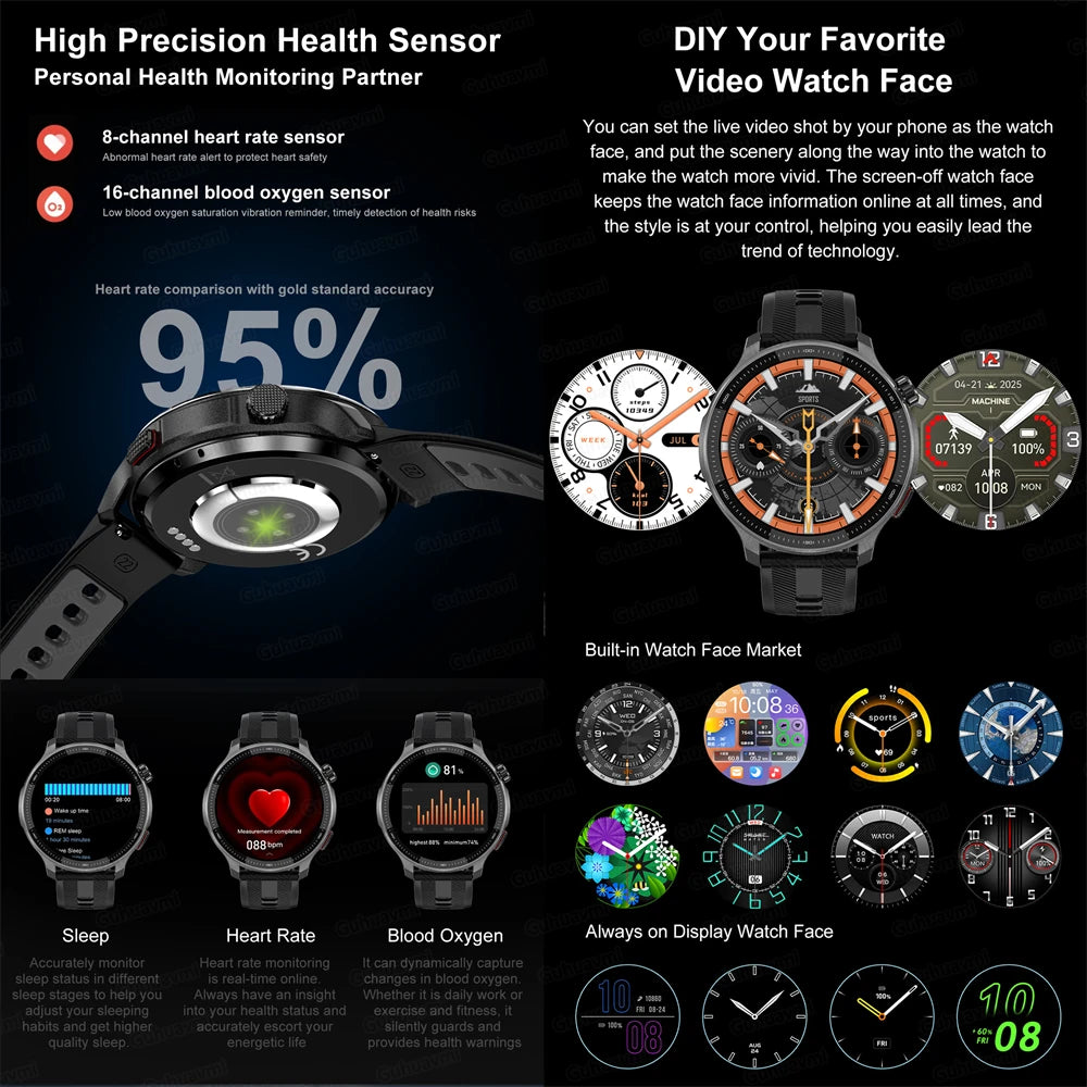 Smart watch Men4GB Memory With GPS Offline Maps Music Video Player Custom dial AMOLED display Sports Swim Waterproof Smart watch