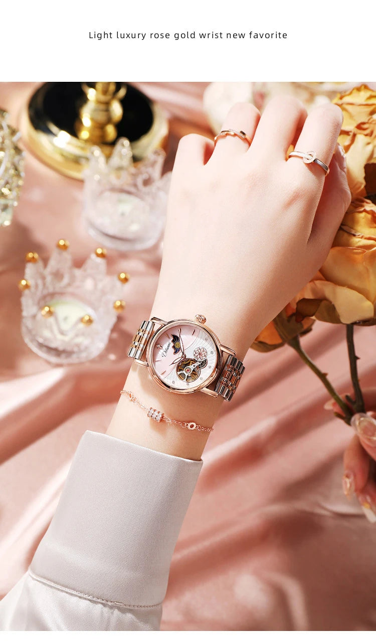 Fashion Brand Women Automatic Mechanical Watches Diamond Wristwatch Ladies Moon Plate Business Dress Waterproof Luminous Clock