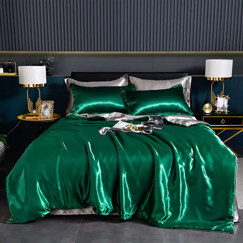 Luxury Blending Natural Mulberry Silk Duvet Cover Set with Fitted Sheet High-end Satin Silky King Size Bedding Set Queen Bed Set