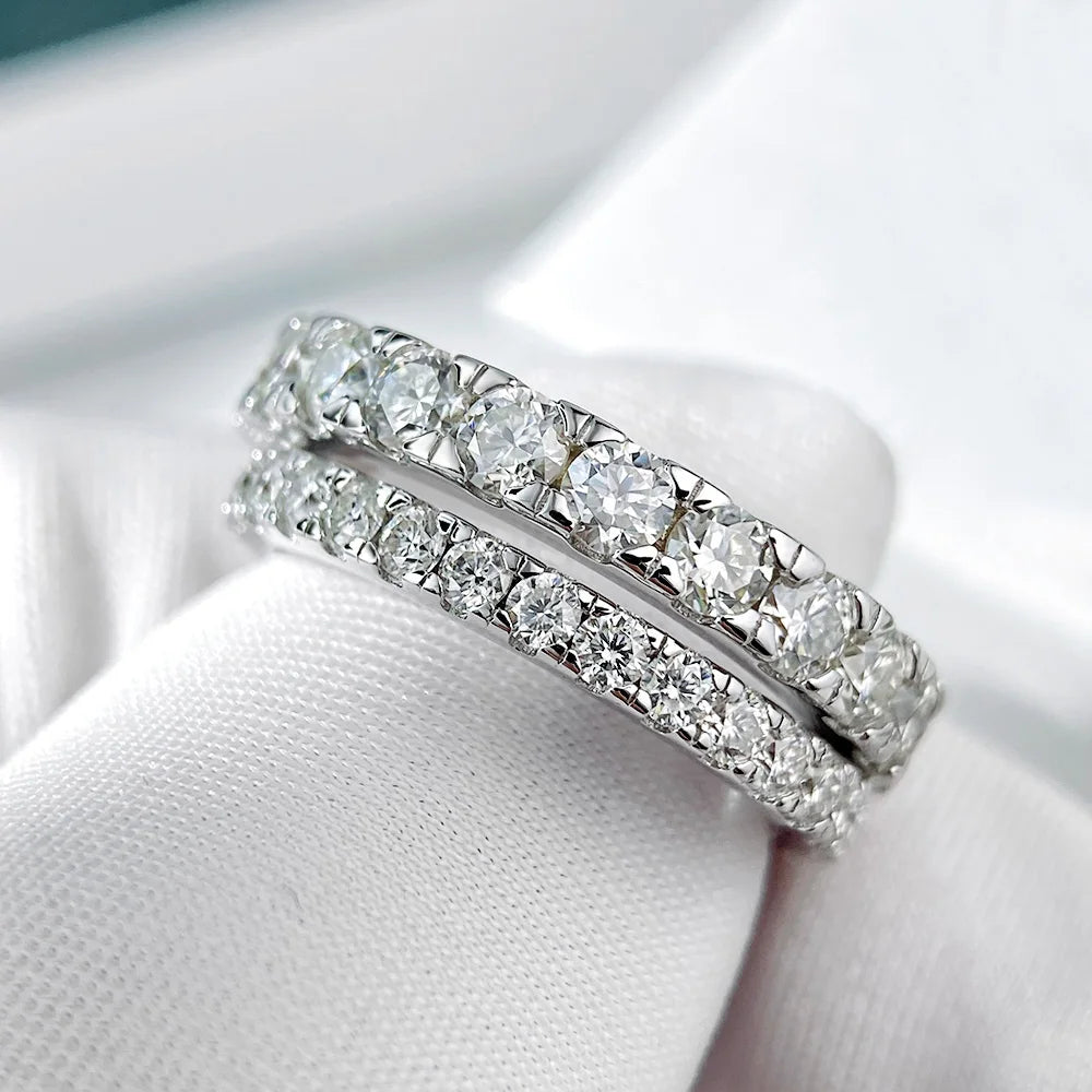 FEOBUR 2/3mm Moissanite Ring for Women S925 Silver Plated 18k White Gold Full Eternity Wedding Band Men Diamond Engagement Rings