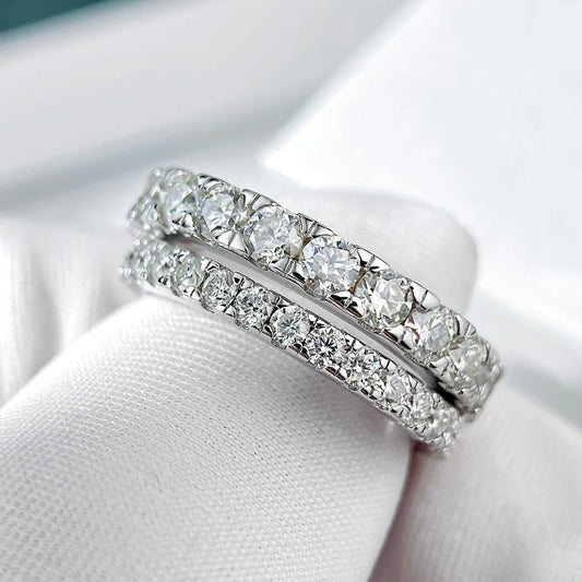FEOBUR 2/3mm Moissanite Ring for Women S925 Silver Plated 18k White Gold Full Eternity Wedding Band Men Diamond Engagement Rings