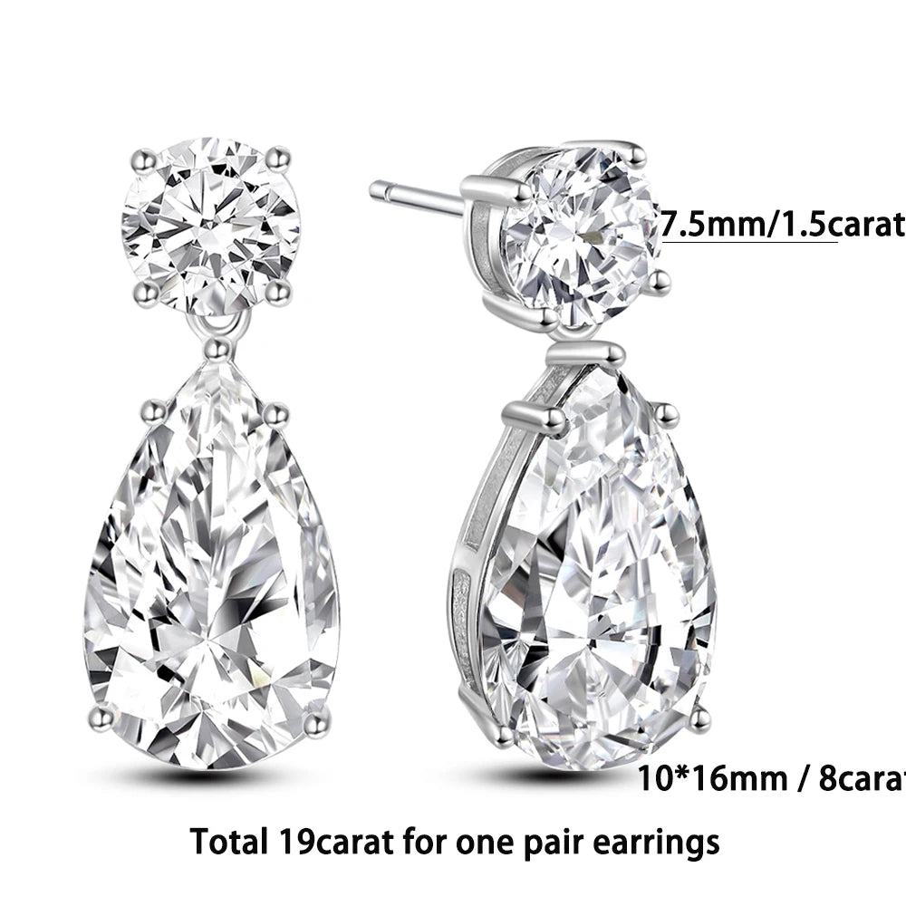 Certified Pear/Round Cut Moissanite Diamond Drop Earrings for Women 100% 925 Sterling Silver Waterdrop Shape Stud Earring