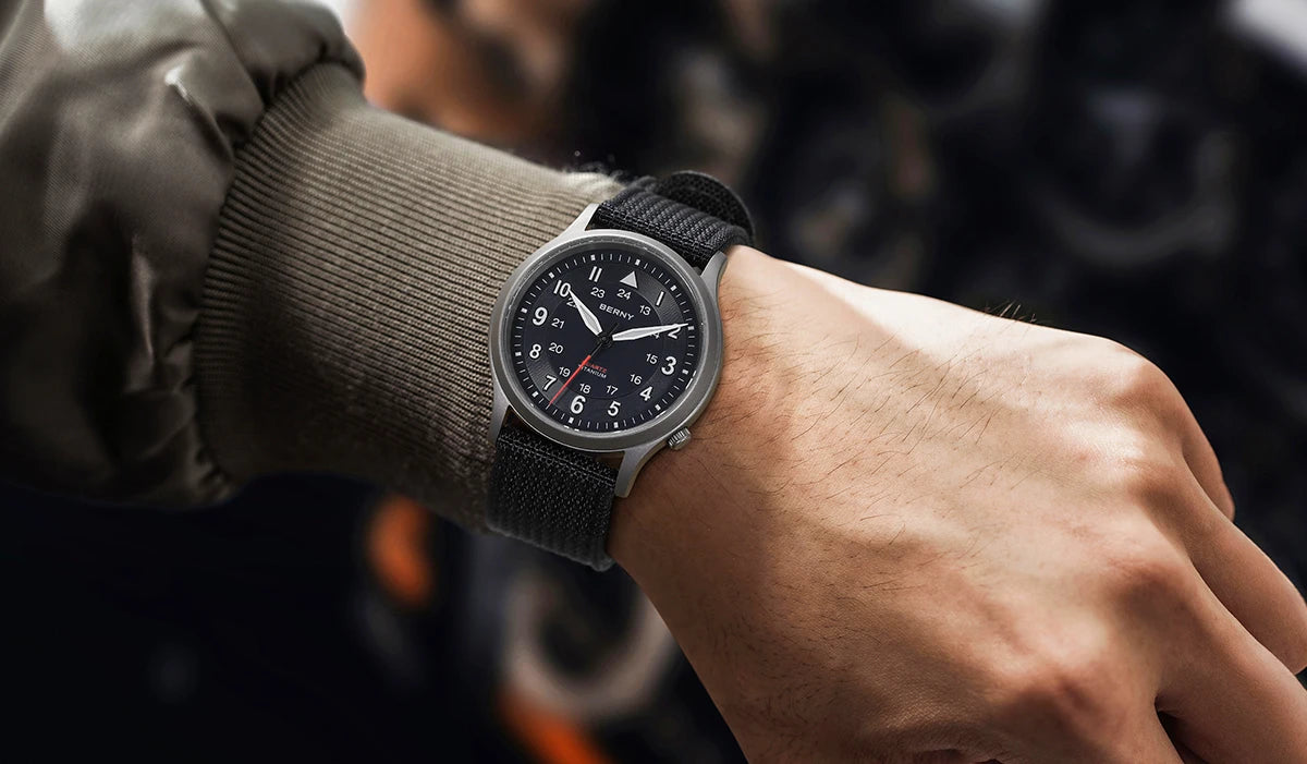 BERNY Full Titanium Watches for Men Outdoor Quartz Men's Field Pilot Wristwatch VH31 Super Luminous Sapphire Easy Read Watch