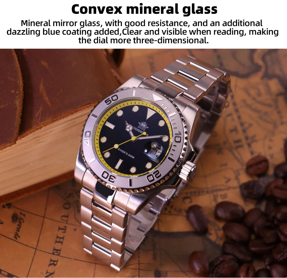 ADDIESDIVE 41mm Japan2115 Men's Quartz Watch 200m Waterproof Wristwatch BGW9 Luminous Ceramic Bezel 316 Steel Man Luxury Watches