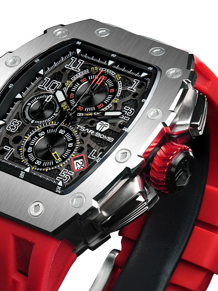 TSAR BOMBA Watch for Men Top Brand Luxury Waterproof Quartz Wristwatch Tonneau Clock Gift Chronograph Rectangle Mens Watch