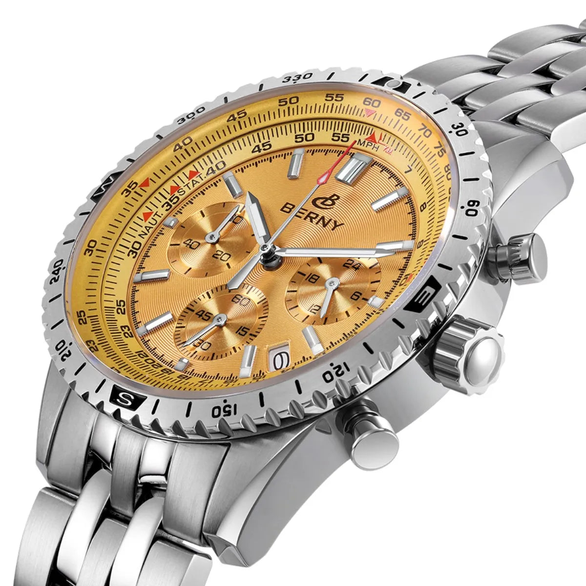 BERNY Aviation Pilot Men's Watches Quartz Chronograph Watch Date Sapphire Super Luminous Luxury Brand Dress Man Wristwatch