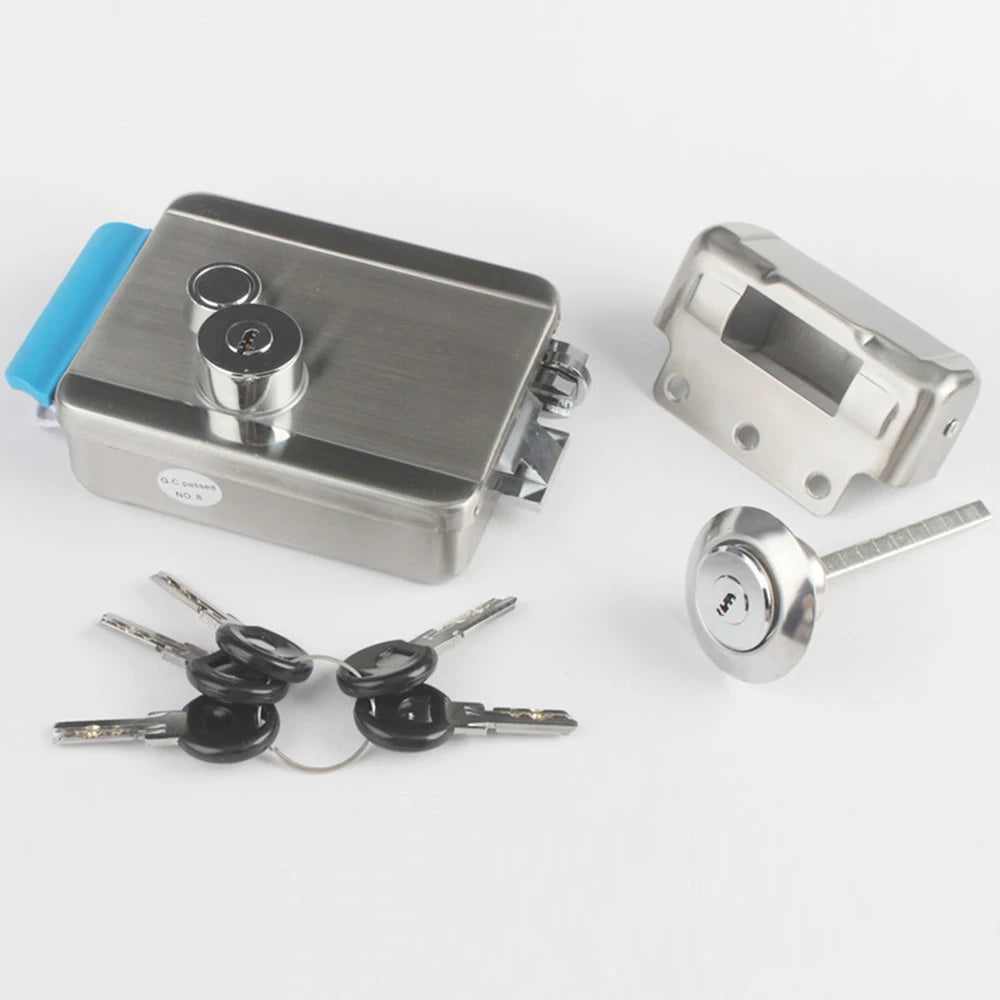 Stainless steel DC12V Electric Rim Lock With Keys for Home Video Intercom Access Control System Electric Gate Door Lock