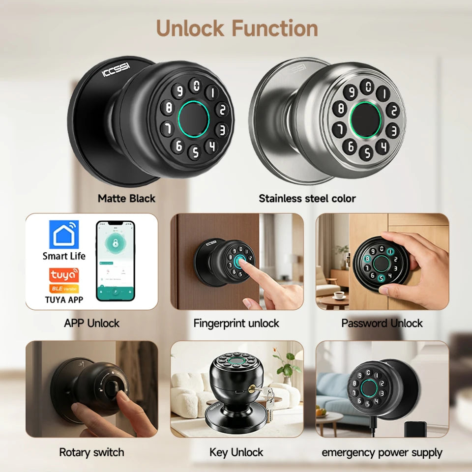 Smart door lock four in one fingerprint password IC card Tuya APP remote unlocking mechanical key suitable for home apartments