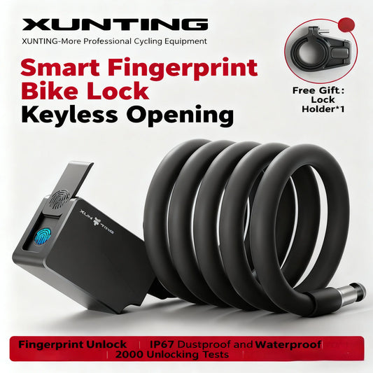XUNTING Smart Fingerprint Bike Lock, App Control Keyless 10mm Steel Cable Anti-Theft Security for Bicycle Motorcycle E-Bike IP67