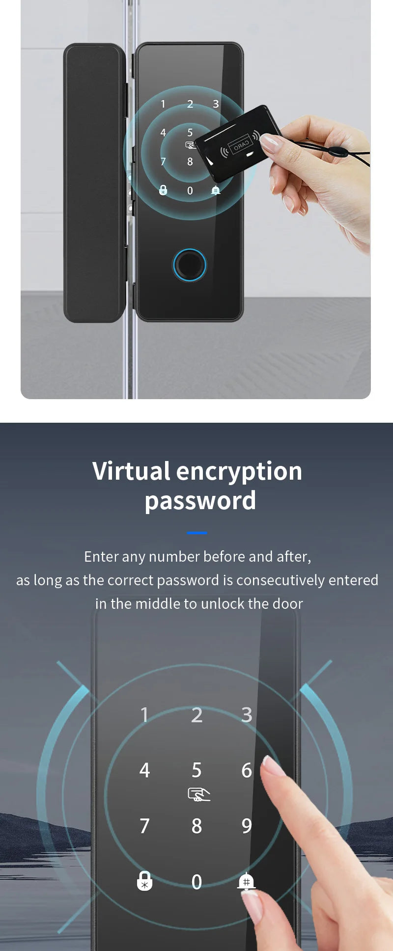 Glass Door Smart Lock TT-Lock Bluetooth Biometric Fingerprint Password Card Electronic Digital Lock office business departments