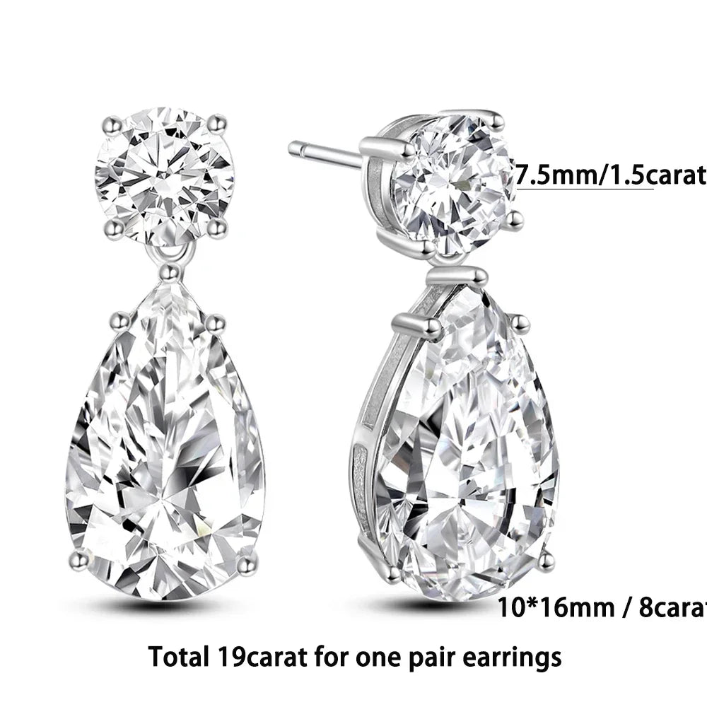 Certified Pear/Round Cut Moissanite Diamond Drop Earrings for Women 100% 925 Sterling Silver Waterdrop Shape Stud Earring