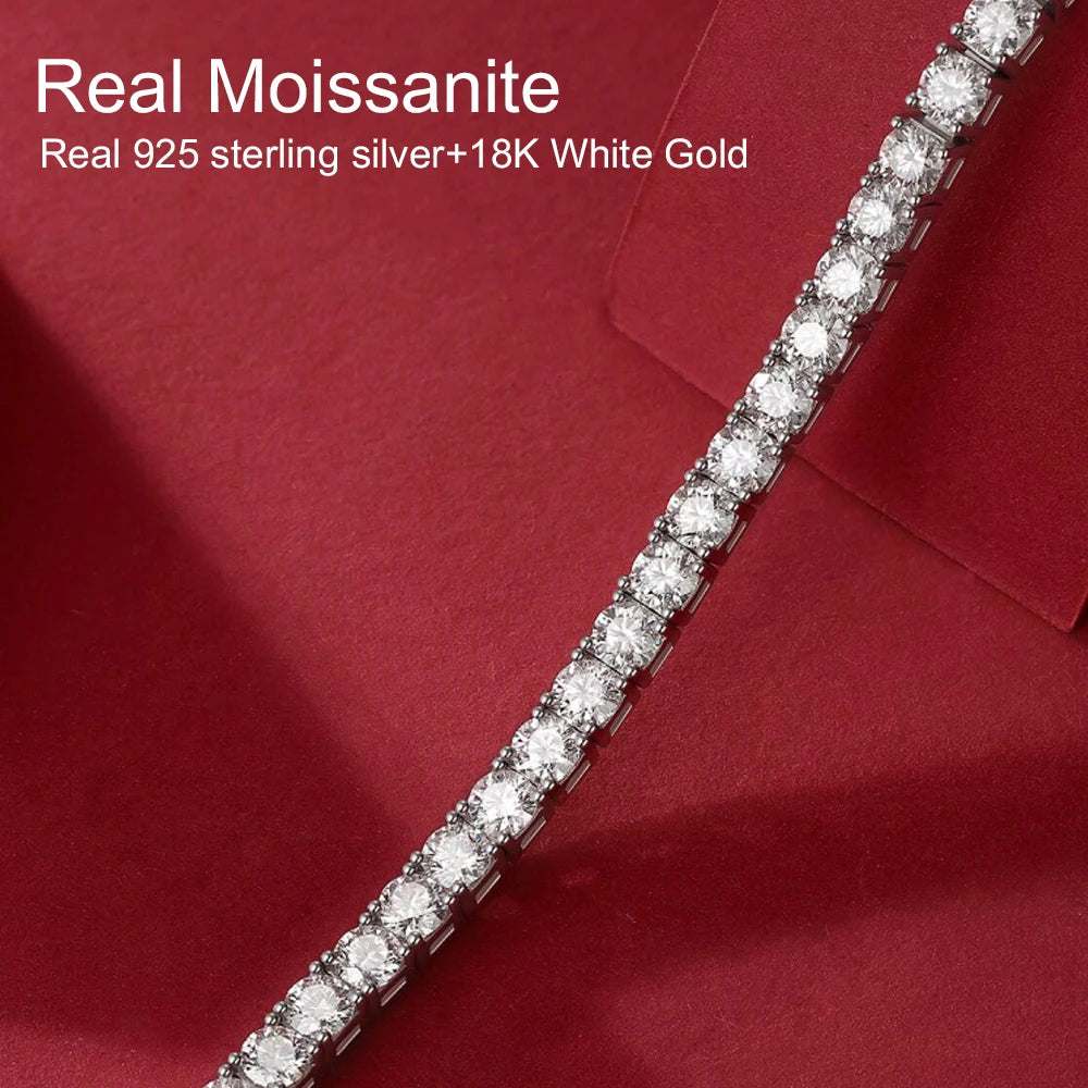 3/4/5mm Real Moissanite Tennis Bracelet for Women Man Original 925 Sterling Silver Plated 18k Gold Diamond Bracelets with GRA