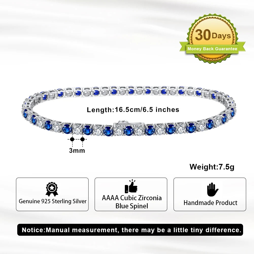 Rinntin Genuine 925 Sterling Silver Tennis Chain Bracelet Handmade High-end Luxury Hand Chain for Men Women Jewelry Gift SB128