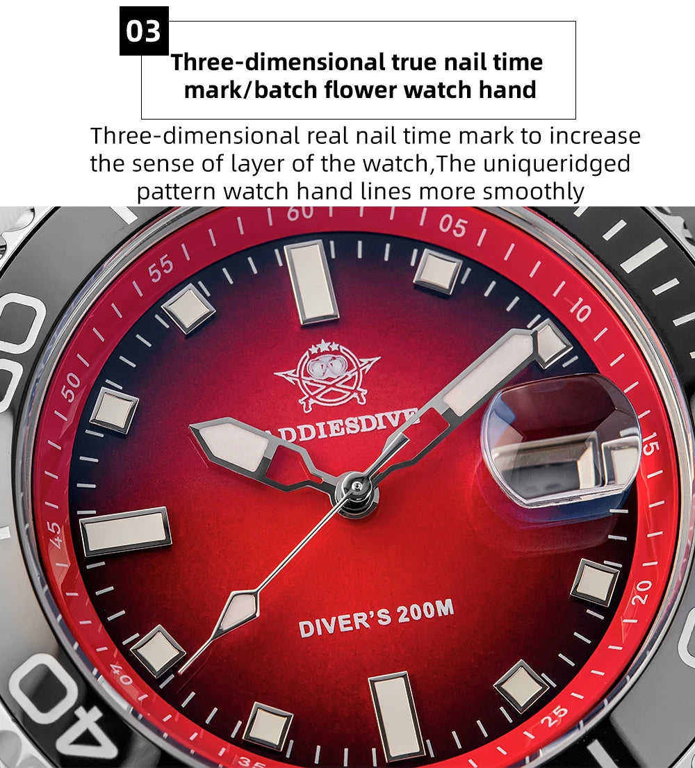 ADDIESDIVE New Men Watch AD2089 Diver 200m Waterproof Wristwatch Ceramic Bezel Luminous 316L Stainless Steel Quartz Watch AD2089