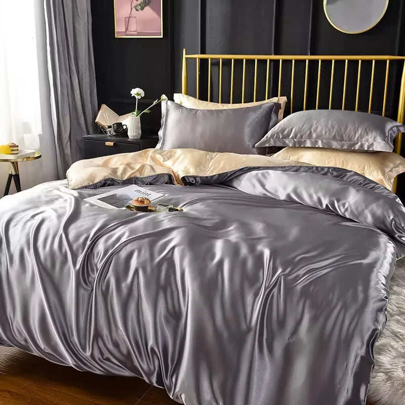 Mulberry Silky-blending Fabric Bedding Set High-end Silky Queen Size Duvet Cover Set with Fitted Sheet Luxury Bedding Sets King