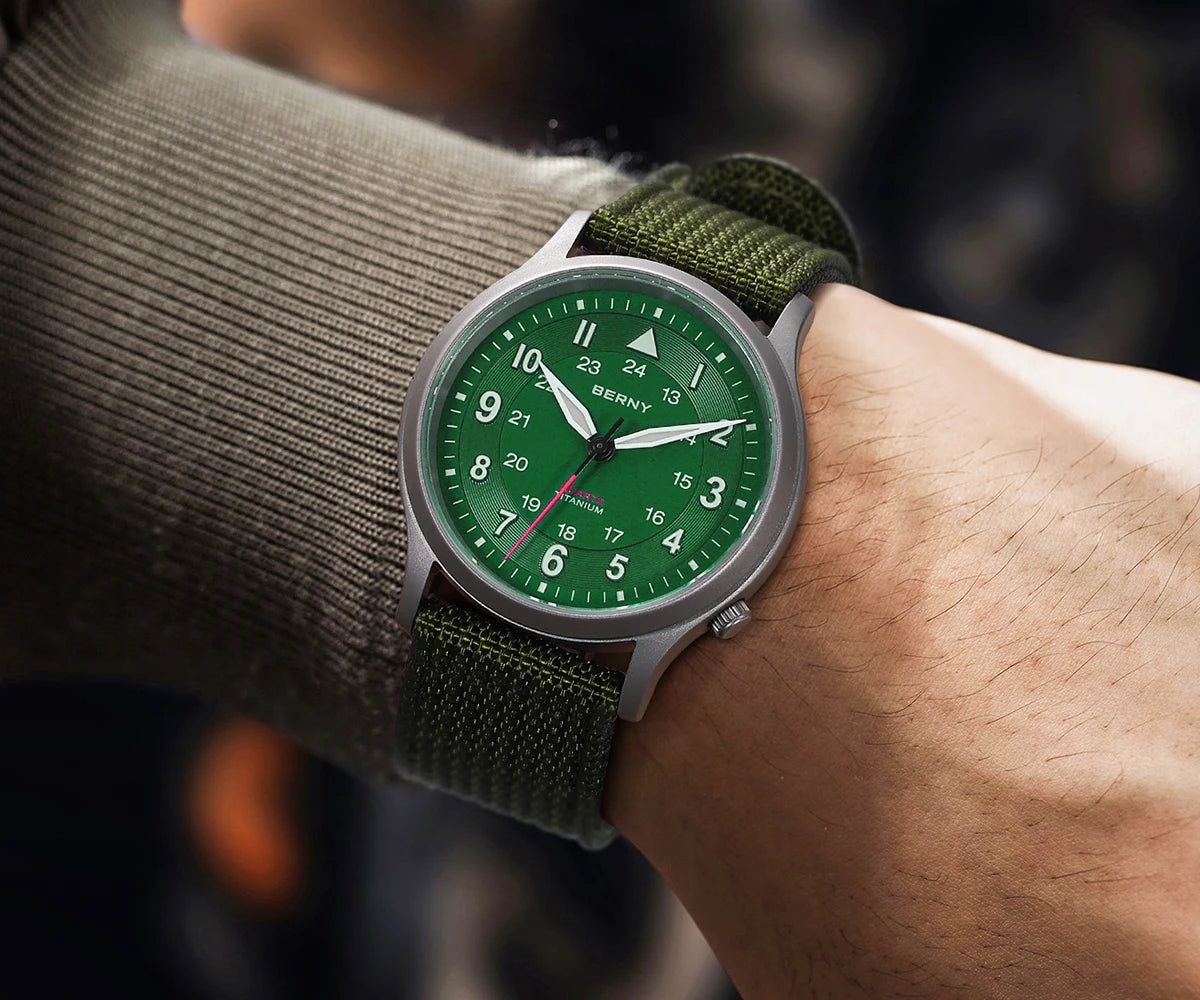 BERNY Full Titanium Watches for Men Outdoor Quartz Men's Field Pilot Wristwatch VH31 Super Luminous Sapphire Easy Read Watch