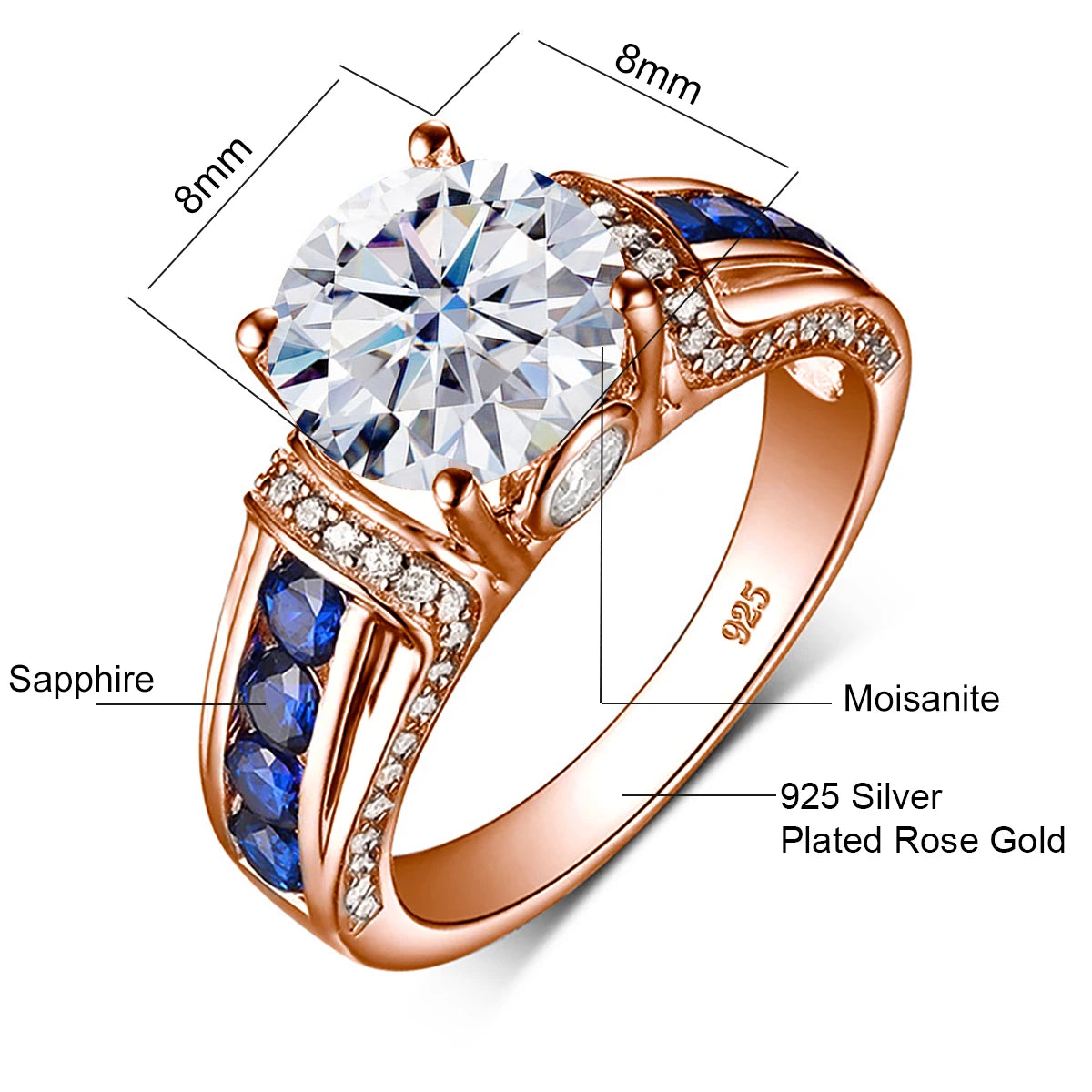 Szjinao 2ct Round Cut Moissanite Rose gold Ring For Women With Ceritificate Wedding Jewelry Delicate Gift Positive Authentic Hot