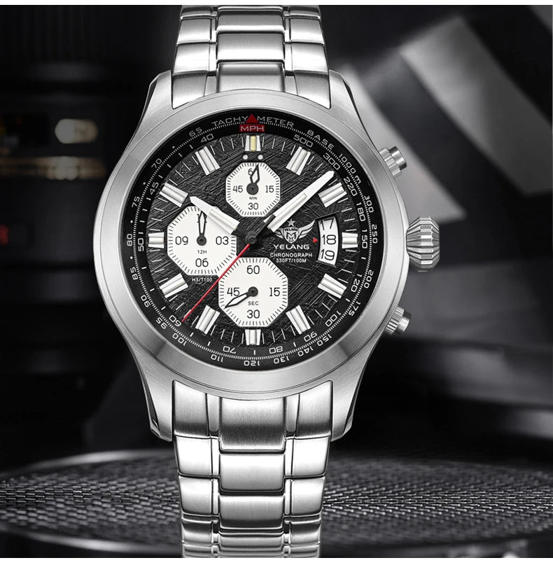 Yelang V1029S Men's Quartz Watch Japan OS00 Movement Business Luminous Stainless Steel 10Bar Waterproof Sports Watches