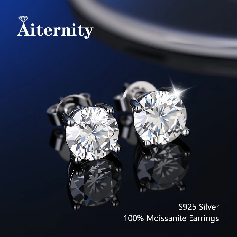 100% Real Sterling Silver S925 Moissanite Earrings Stud  With 2 Certificate D VVS1 Pass Diamond Test Pen For Women Men Jewelry