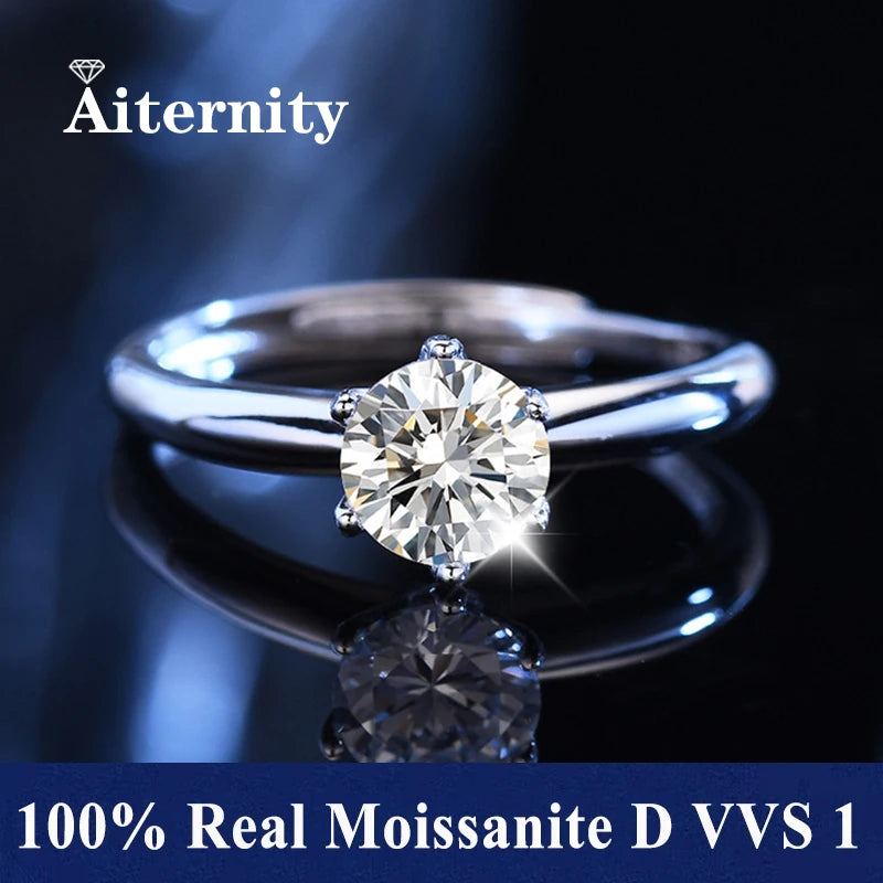100% Real Moissanite Ring Adjustable Size S925 Sliver D VVS1 Pass Diamond Test Pen GRA Certificate 18K Plating Rings for Women