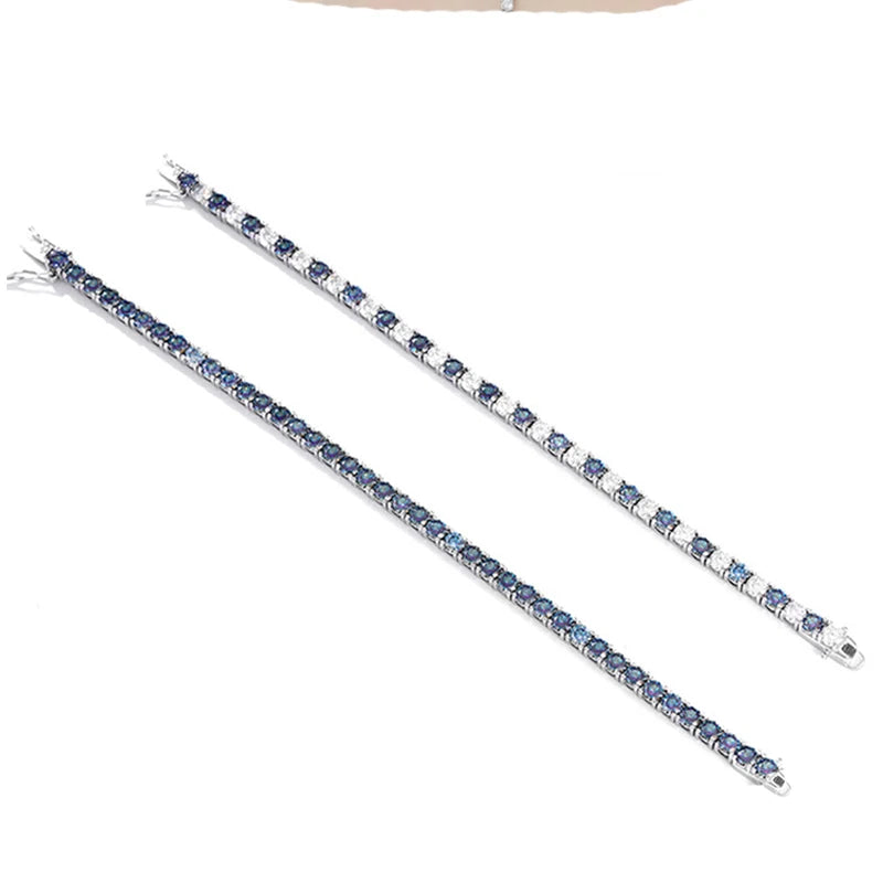 NeeTim Rainbow Colorful Moissanite Tennis Bracelet s925 Sterling Silver with White Gold Plated Chain Bracelets for Women Man