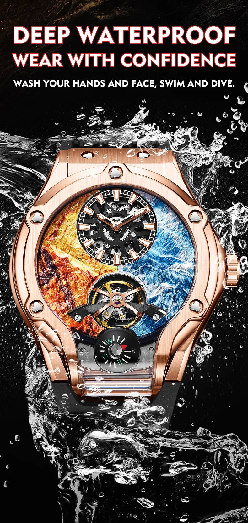 HANBORO Zhuma Mountain Peak Series Men's Fully Automatic Mechanical Watch Hollow Personalized Watch