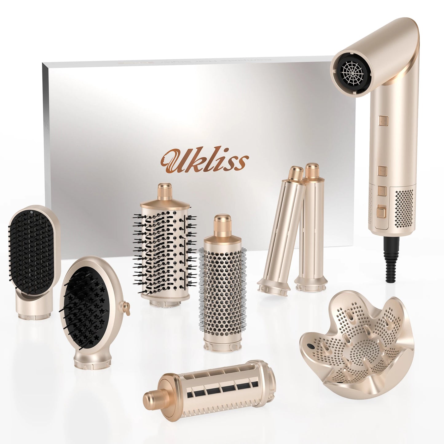 8 in 1 Hair Dryer Brush High Speed Brushless Blow Dryer Negative Ionic Hair Heating Brush Hot Air Styling Comb Auto Hair Curle