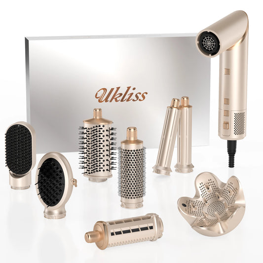 8 in 1 Hair Dryer Brush High Speed Brushless Blow Dryer Negative Ionic Hair Heating Brush Hot Air Styling Comb Auto Hair Curle