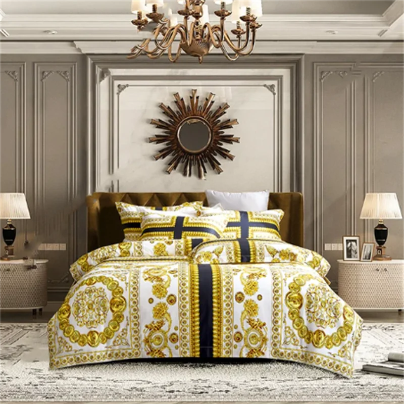 Luxuriöses Barock-Bettwäsche-Set Digitaldruck Queensize-Kingsize-Bettbezug-Set Leinen-Kissenbezüge Heimtextilien