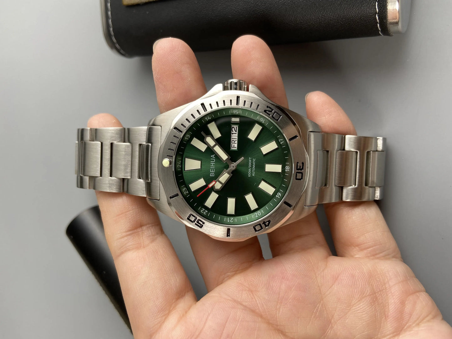 BEIHUA Men Automatic Watch Luminous Whole Night Super Bright C3 Japan TOP Mov't 24Jewels Day Date Sapphire  Luxury Gift Military