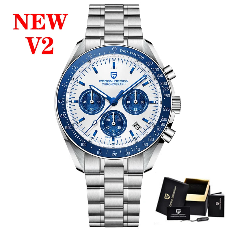 PAGANI DESIGN 2025 New Moon Men's Watches Luxury Quartz Watch Man Chronograph VK63 Men Gifts AR Sapphire Mirror Luminous Clock