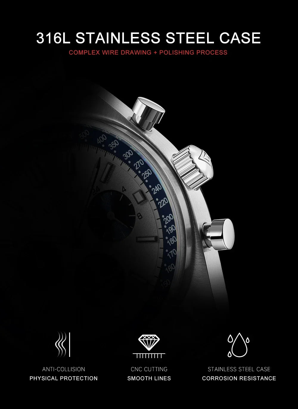 CADISEN Men's Sport Chronograph Watch Japan VD53 Movt Quartz Watches Sapphire Glass Stainless Steel Wristwatch For Men