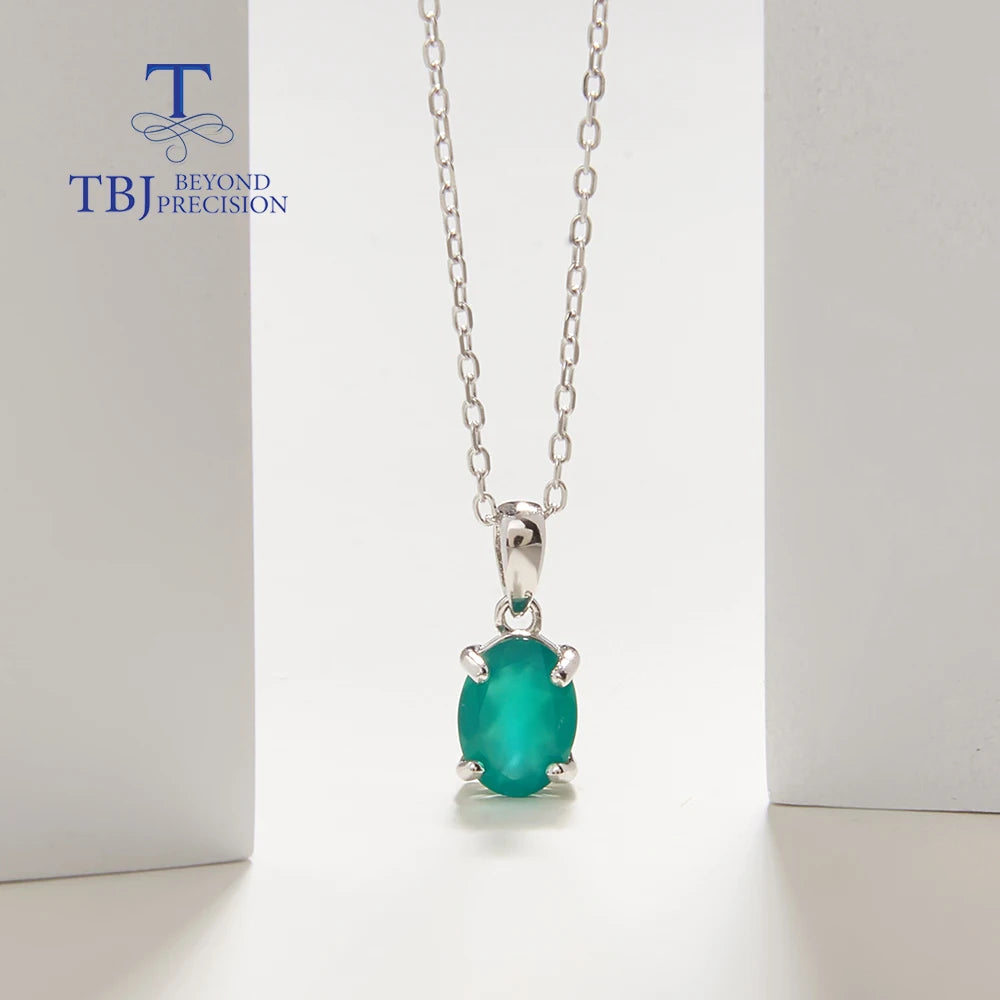 925 sterling silver Simple pendant natural green agate Necklace real gemstone Earrings Jewelry set Elegant gift for women