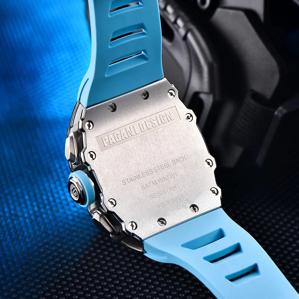 Pagani Design Men's Quartz Watches Japan Movt Skeleton Dial Waterproof Sport Rectangle Sapphire Glass Chronograph Watch For Men