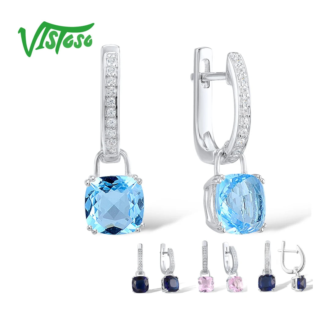 SANTUZZA Pure 925 Sterling Silver Earrings For Women Blue Pink Stones White Cubic Zirconia Dangle Earrings Fashion Fine Jewelry