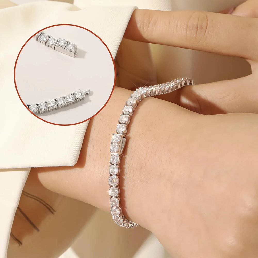 2-5mm Moissanite Tennis Bracelets for Women Men Lab Diamond S925 Silver Plated White Gold Bracelet Spring Clasp Wedding Jewelry