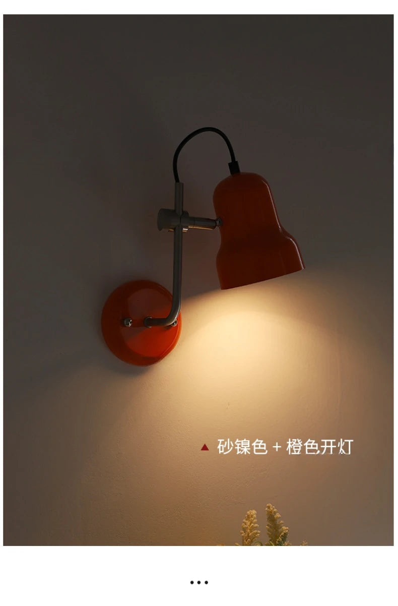 Bauhaus Vintge Medieval Red/Orange Wall Lamp LED E27 Iron Art Atmosphere Adjustable Wall Mounted Bedroom Bedside Study Reading
