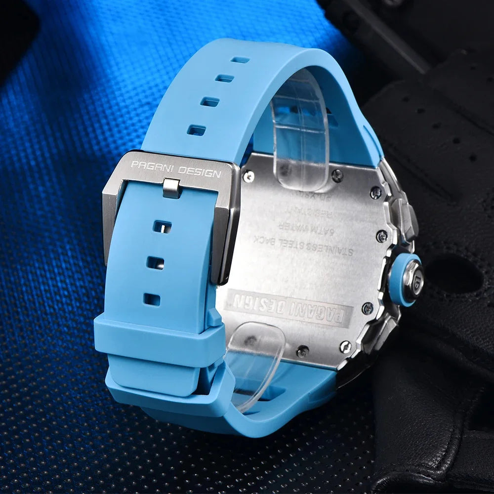 Pagani Design Men's Quartz Watches Japan Movt Skeleton Dial Waterproof Sport Rectangle Sapphire Glass Chronograph Watch For Men