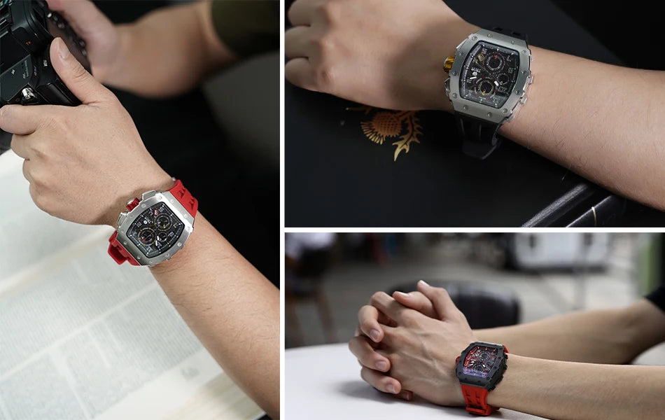 TSAR BOMBA Watch for Men Top Brand Luxury Waterproof Quartz Wristwatch Tonneau Clock Gift Chronograph Rectangle Mens Watch