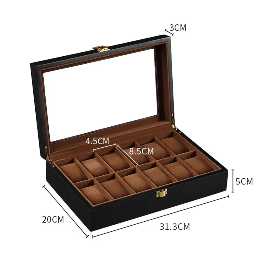 Wooden Watch Box 1/2/3/5/6/10/12 Slot Watch Gift Box Watch Storage Travel Case Organizer Men Jewellery Box Piano-bake-paint