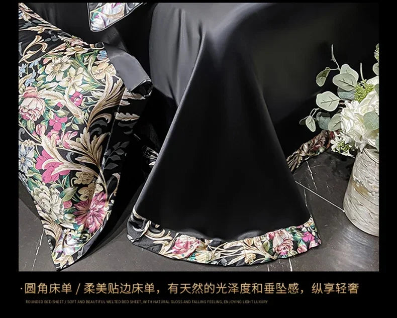 Natural Silk Bedding Set Single Double Queen King Printing Duvet Cover Luxury Quilt Cover Bedsheet Pillowcase
