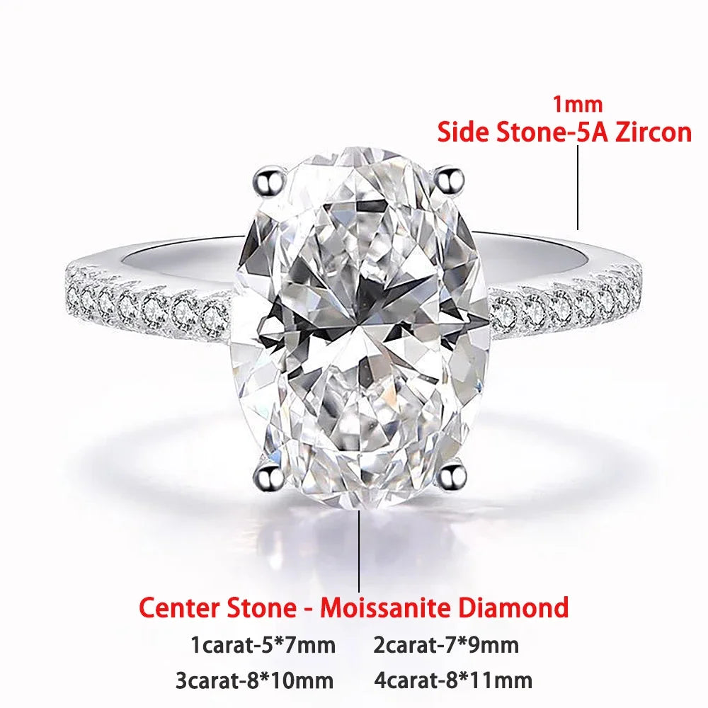 Oval Cut Full Moissanite Engagement Ring for Women  S925 Silver1/2/3/4Carat Hidden Halo Diamond Wedding Rings with Certificates
