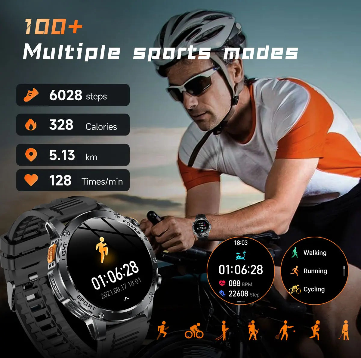 2026 New Military Smart Watch 1000Mah Battery Fitness Tracking 10ATM Waterproof Tactics Sport Flashlight call Bracelet For Men
